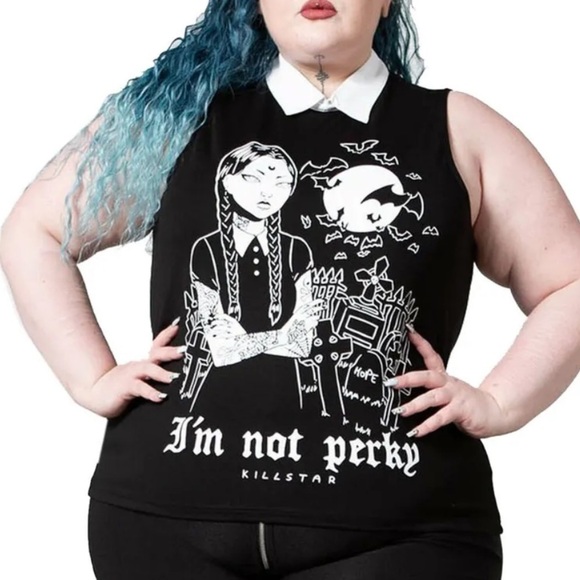 Killstar Wednesday Addams I’m Not Perky Collared Top Goth Black Plus Size 3XL - Picture 1 of 6